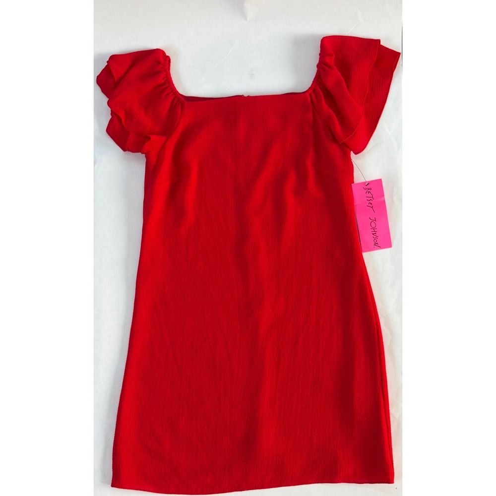 Betsey Johnson Red Flutter Sleeve Square Neck Mini Sheath Dress Size 4 NWT